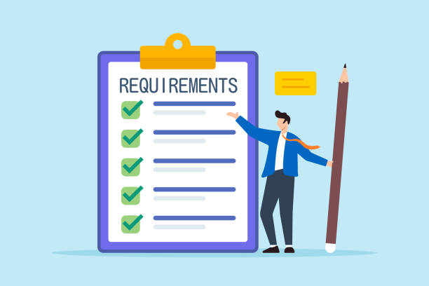 Flat illustration of product developer hold pencil confirm requirement checklist